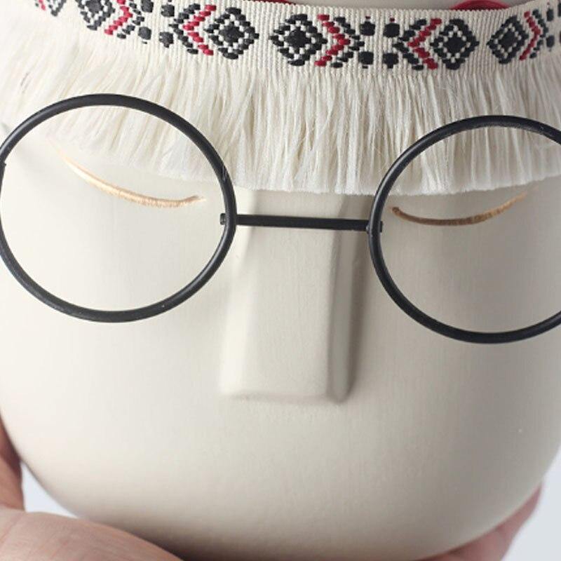 Ceramic Abstract Sleeping Face Planter with Headband and Glasses