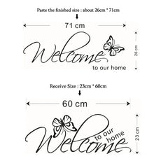 'Welcome To Our Home' Text Patterns Wall Sticker Home Decor Living Room Decals Wallpaper Bedroom Decorative Butterfly Stickers