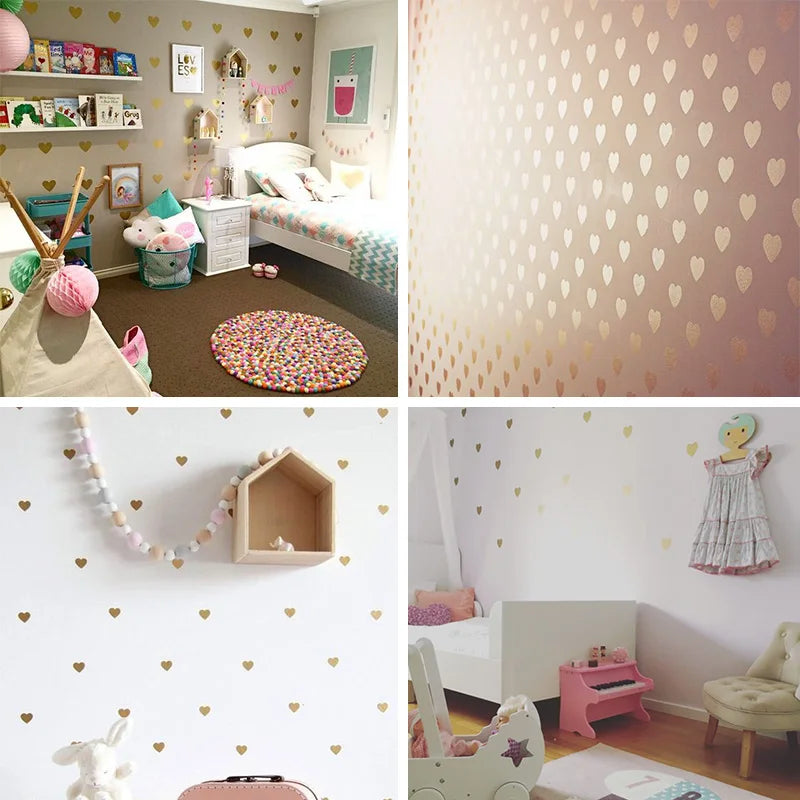 Baby Girl Room Decorative Stickers Gold Heart Wall Sticker For Kids Room Wall Decal Stickers Room Decoration Kids Wall Stickers