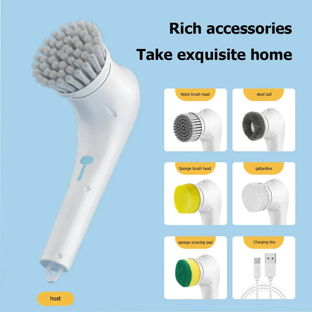 Electric Spin Scrubber Shower Bathroom Kitchen Cleaning Brush with 5 Brush Heads Handheld Cordless Portable Cleaning Tools