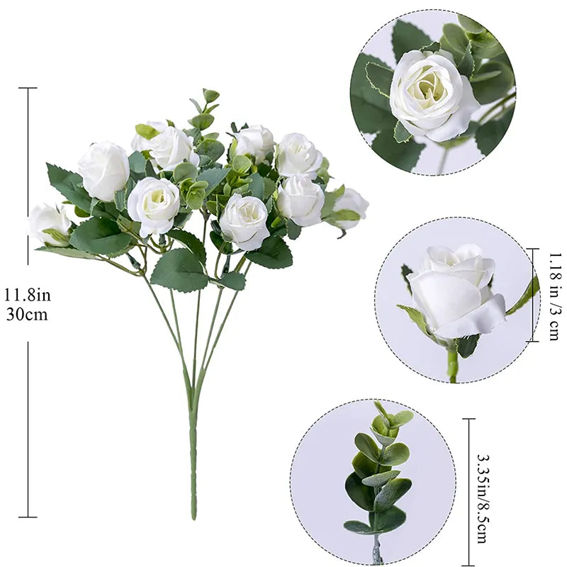 10 Heads Artificial Flower Silk Rose white Eucalyptus leaves Peony Bouquet Fake Flower for Wedding Table Party Vase Home Decor