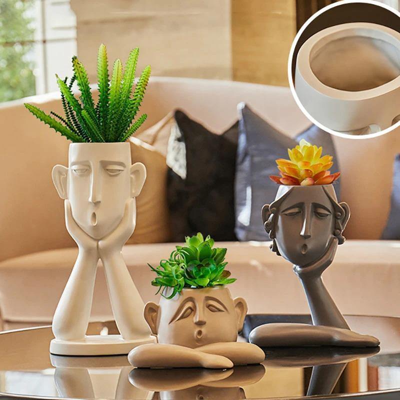 Emotional Faces Planter Sculpture Trio