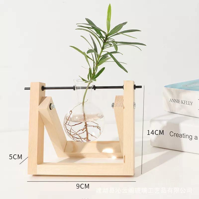 Glass Propagation Vase with A-Frame Wooden Stand