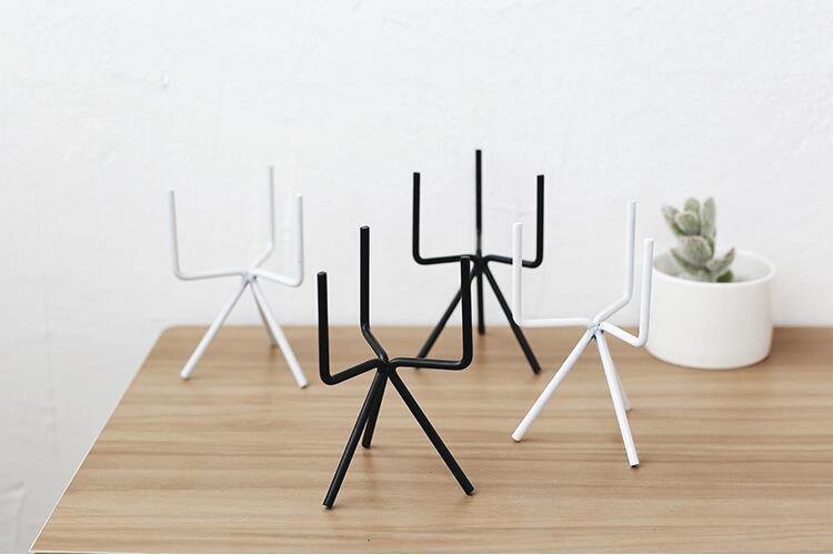 Short Tabletop Ceramic Planter with Geometric Metal Stand