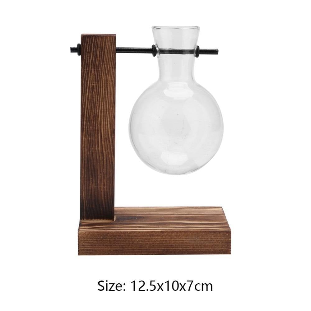 Glass Propagation Vase with Vertical Wooden Stand