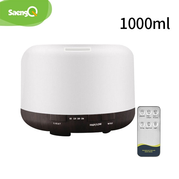 saengQ Electric Aroma Diffuser Air Humidifier 300ML 500ML 1000ML Ultrasonic Cool Mist Maker Fogger LED Essential Oil Diffuser