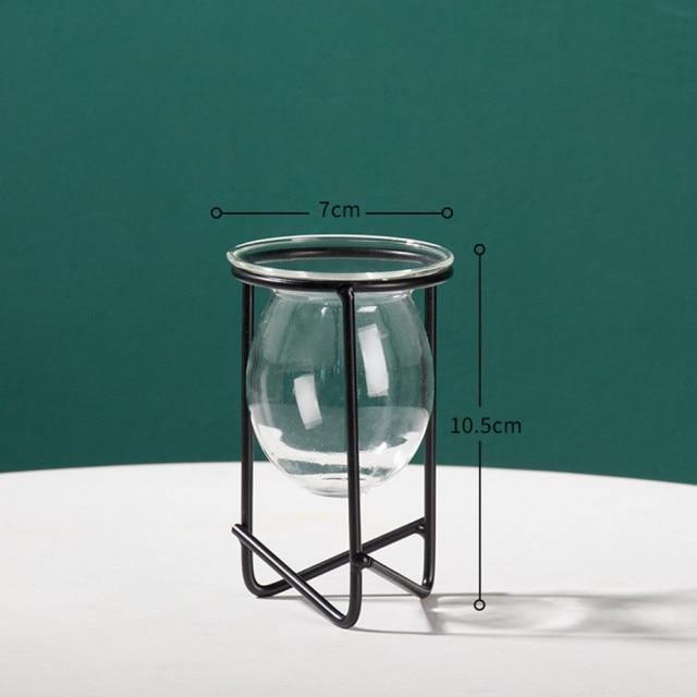Glass Propagation Vase with Geometric Iron Stand