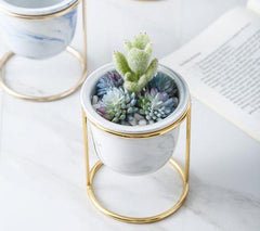 Marbled Ceramic Planter with Gold Metal Plant Stand