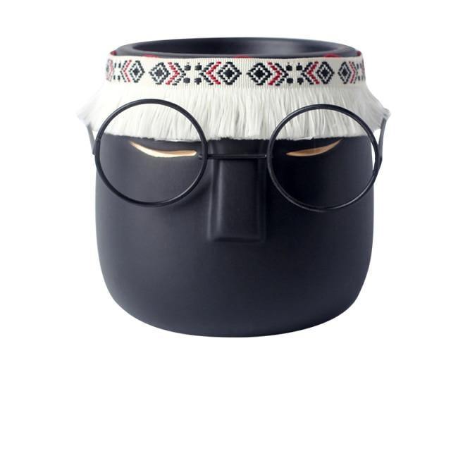 Ceramic Abstract Sleeping Face Planter with Headband and Glasses Black | Sage & Sill