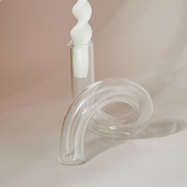 Glass Clear Flower Vase Candle Holders