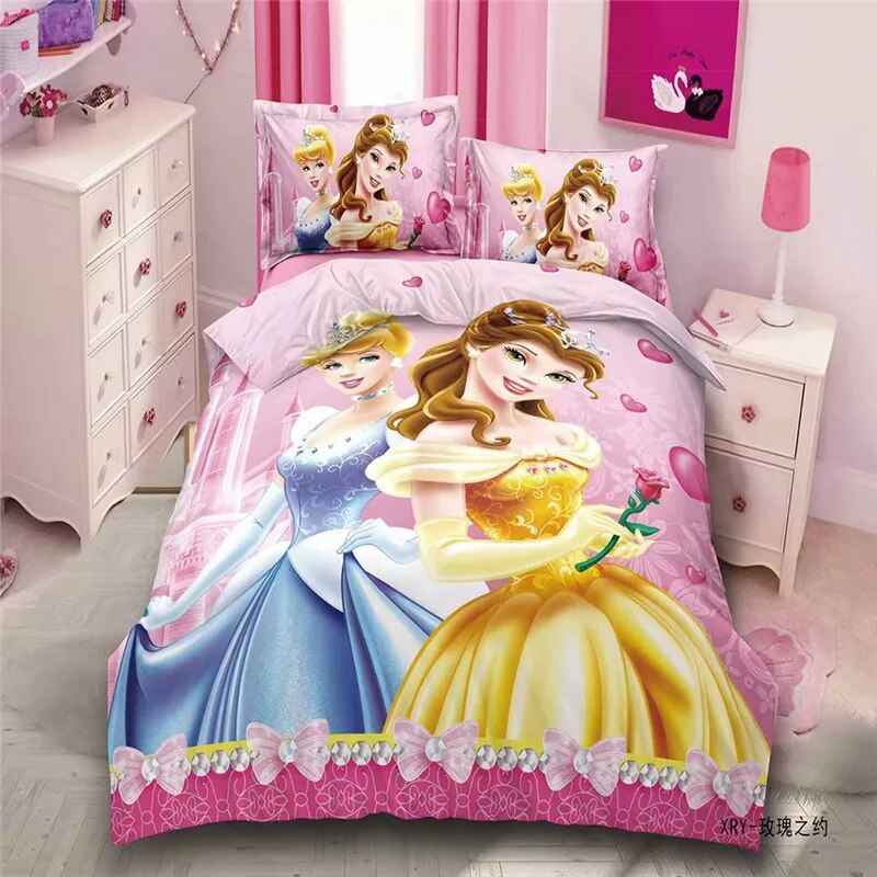 ديزني رابونزيل سندريلا الأميرة الاطفال الفتيات طقم سرير غطاء لحاف