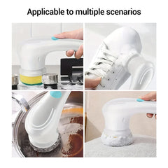 فرشاة تنظيف كهربائية للحمام والمطبخ مع 5 رؤوس فرشاة أدوات تنظيف محمولة لاسلكية